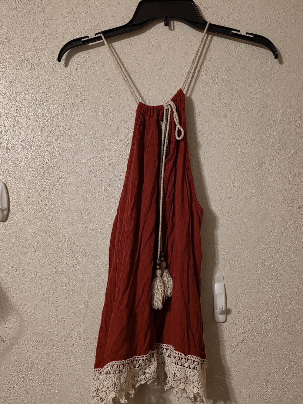Papaya Red Halter Tank with Crochet Trim